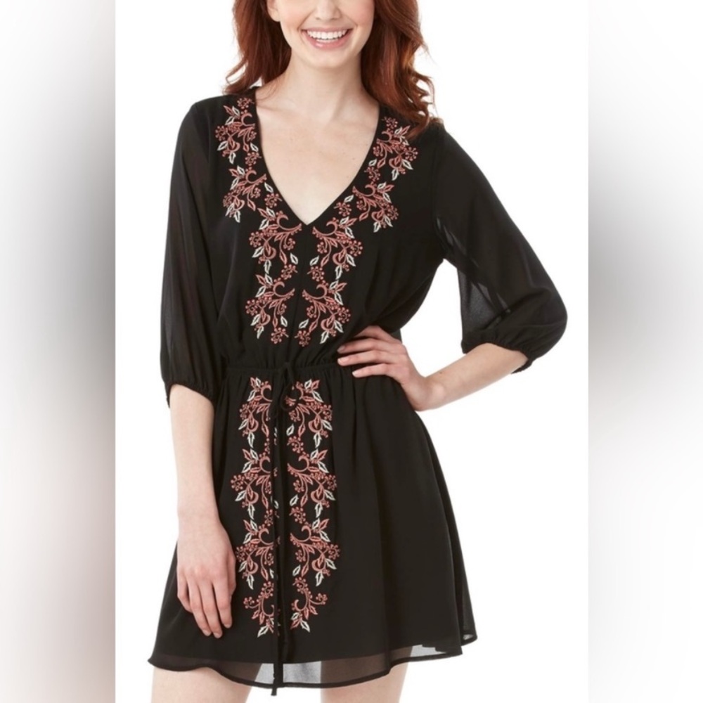 Three Hearts Black Dress with pink Embroidery